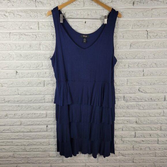 Style Co Women Dress 2X Plus Tank Fit Flare Ruffle Blue Rayon Blend BLU139E - Picture 1 of 10